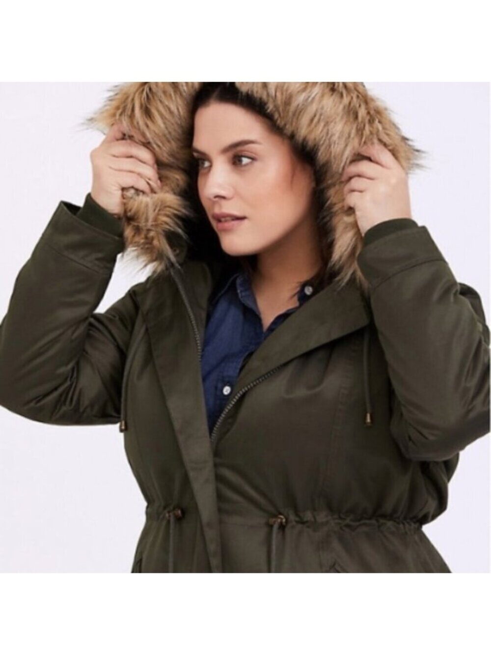 Torrid Green Long Parka Faux Fur Hood 3X - Picture 4 of 16